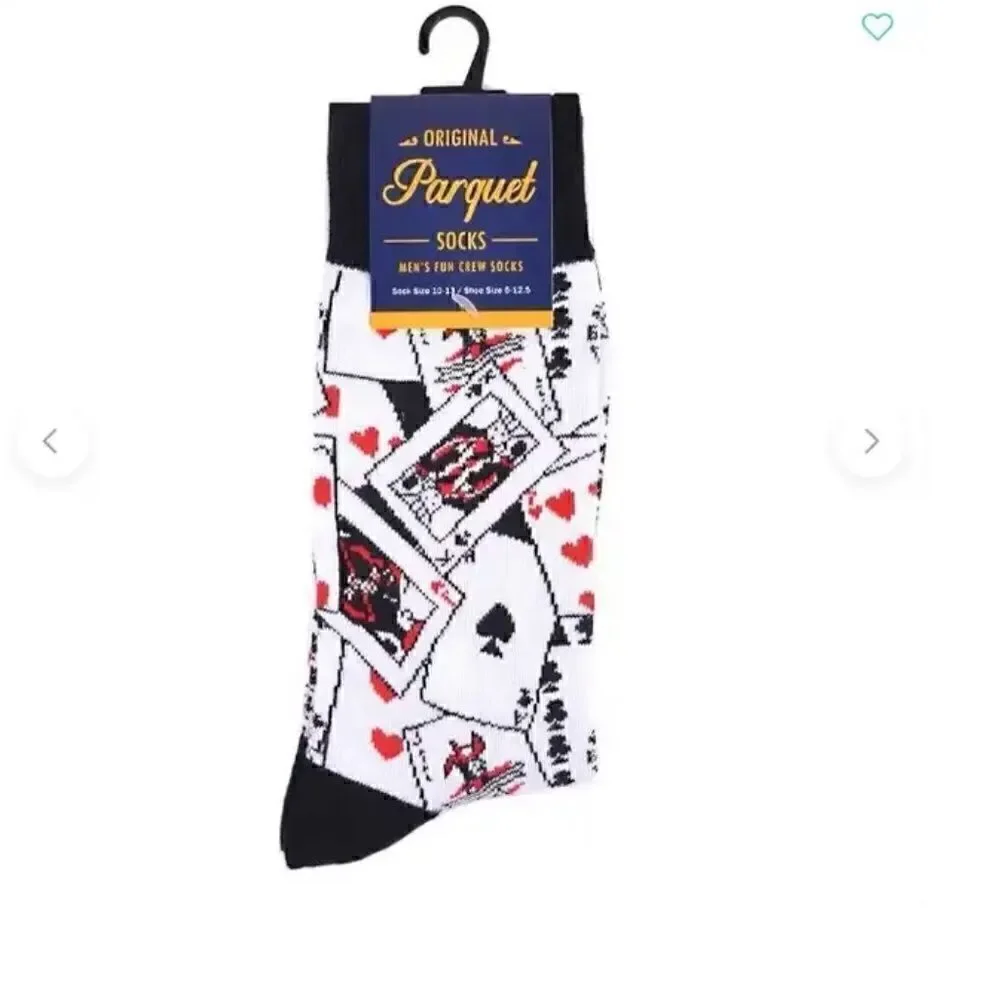 NEW! Poker Playing Cards Men's Novelty Crew Socks Game Jack Queen King Ace Chips